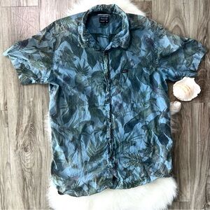 RVCA Men's blue green tropical short sleeve button down size medium